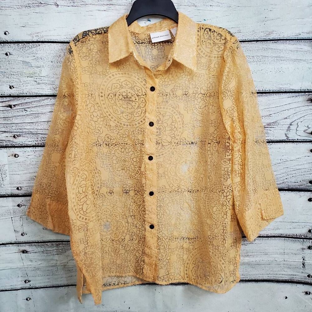 Alfred Dunner Size 16 Yellow Button Down Blouse